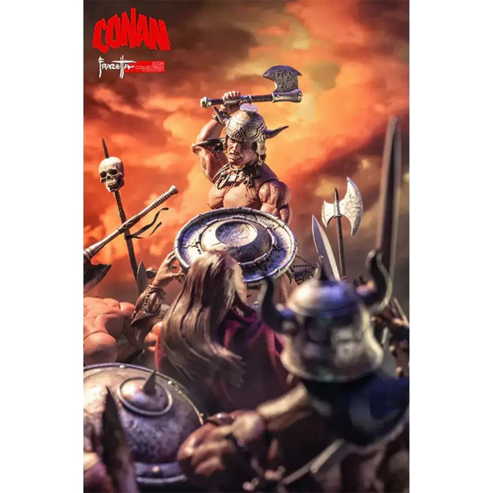 Frazetta Girls Icon Collectibles Conan in famous pose from Frank Frazetta Conan Destroyer painting.