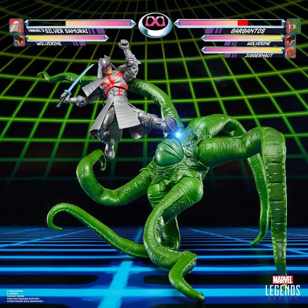 Hasbro Marvel Legends Gamerverse Gargantos getting kick by Silver Samurai.